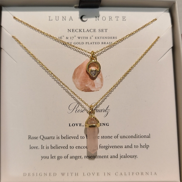 POWER OF TWO 2 Luna Norte Gold plated Necklaces ROSE QUARTZ - Picture 2 of 13